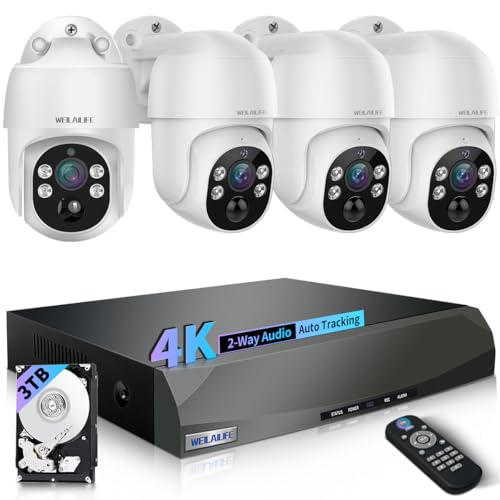 【PTZ Digital Zoom & 2-Way Audio】 4K Wired Security Camera System Home Video Surveillance Systems Outdoor POE Security Cameras IP Camera System