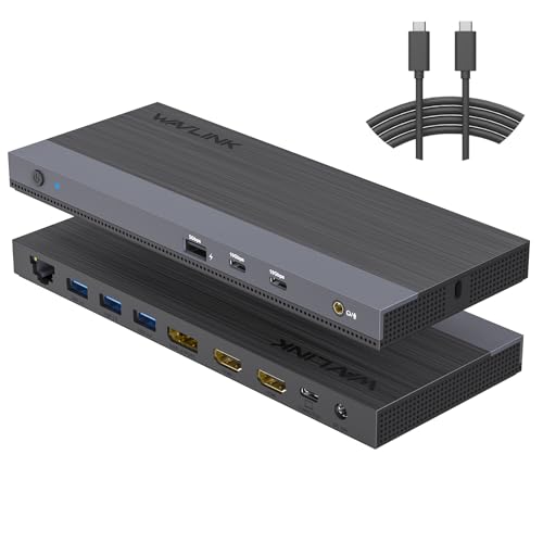 WAVLINK USB C Docking Station Dual Monitor Triple Display USB Type C to Dual HDMI Dock, 2 HDMI, DisplayPort, 100W PD3.0 for Laptop, Ethernet, 4 USB 3.0, 2 USB C, Audio