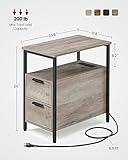 VASAGLE Side Table with Charging Station, Narrow End Table with 2 Drawers, Slim Nightstand and Bedside Table with Storage, for Small Spaces, Greige + Black