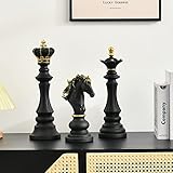 通用 3 Pack Chess Statue Ornaments King Queen Knight Sculpture Resin Craft Decoration for Home Office Desk Table Wine Cabinet Arrangement Gift (Black)