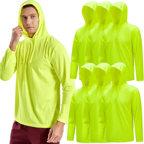 OAKVON 6PC Men’s UPF 50+ Sun Protection Lightweight Long Sleeve Hoodie, Quick-Dry SPF UV Shirt for Outdoor Active Wear