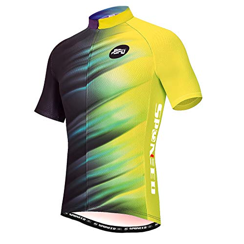 sponeed Biking Shirt for Men Cycle Tops Bike Gear Sports Wear Bicycle Jerseys with Pockets US Large Black Yellow