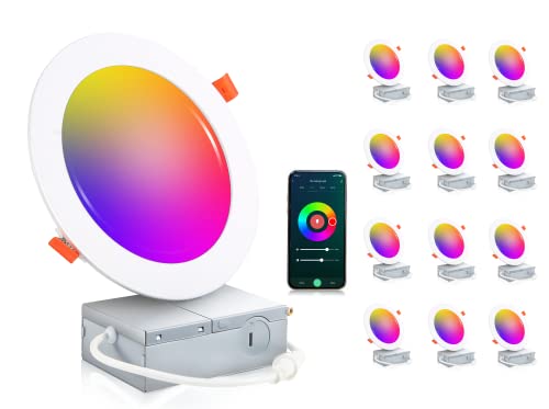 CLOUDY BAY [12 Pack] 6inch Smart WiFi LED Recessed Lighting,RGBCW Color Changing, Compatible with Alexa and Google Home Assistant, No Hub Required,15W 950LM, 2700K-6500K,CRI90+ Wet Location