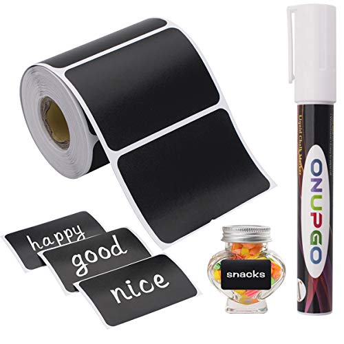 ONUPGO Chalkboard Labels-180pcs Waterproof Reusable Blackboard Stickers with 1 Liquid Chalk Marker for Mason Jars, Parties Decoration, Craft Rooms, Weddings, Storage, Organize Your Home & Kitchen