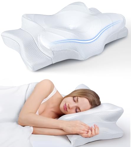 Ultra Pain Relief Cooling Pillow for Neck Support, Adjustable Cervical Pillow Cozy Sleeping, Odorless Ergonomic Contour Memory Foam Pillows, Orthopedic Bed Pillow for Side Back Stomach Sleeper