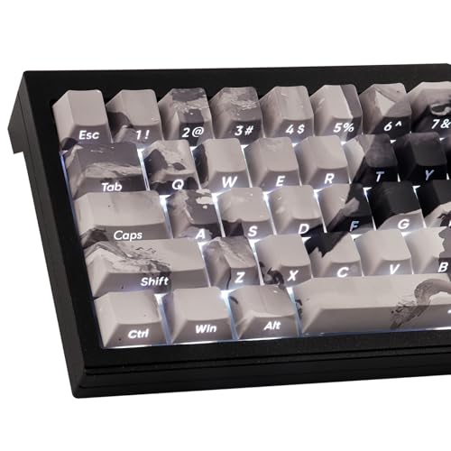 Tsungup PBT Side Printed Keycaps,135 Keys Dye Sub Shine Through Keycap Set,Gray White Inked Bird Custom Key caps Cherry Profile Keycaps for Cherry MX Switches Mechanical Keyboards
