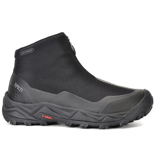 XPETI Mens Hiking Boots Waterproof Slip on Hikers for Men Outdoor Winter Camping Shoes Zipper Black Size 14