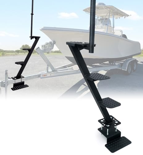 Aupar Heavy-Duty Boat Trailer Steps with Safety Grab Handle, Non-Slip Surface, Trailers Tongue Step Compatible with Most Deep V, Patent Pending, 4 Steps