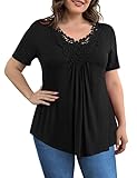 Tralilbee Women's Plus Size Casual Loose V Neck Swing Summer Tops Blouses Tunic Shirts, Black, 4XL