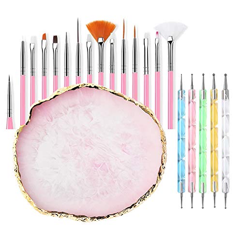 20 Pieces Nail Art Brushes with 1 Piece Nail Palette Nail Tips Natural Nail Supplies Nail Palette Nail Polish Palette Manicure Design Tools