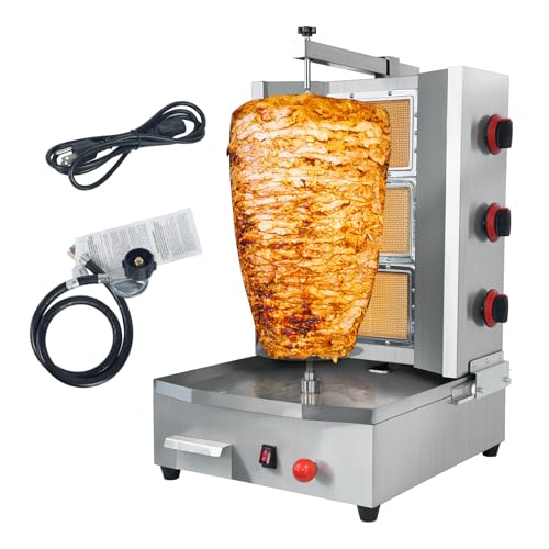 XXUNYNUIN 3 Burners Shawarma Grill Machine Commercial Vertical Rotisserie Grill Gyro Meat Doner Kebab Machine for Kitchen Restaurant