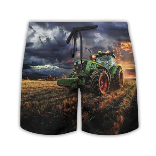 228CLOSET Tractor Farm Mens Swim Trunks - Green Tractor Hawaiian Mens Swim Short Beach Shorts TU60 Size L