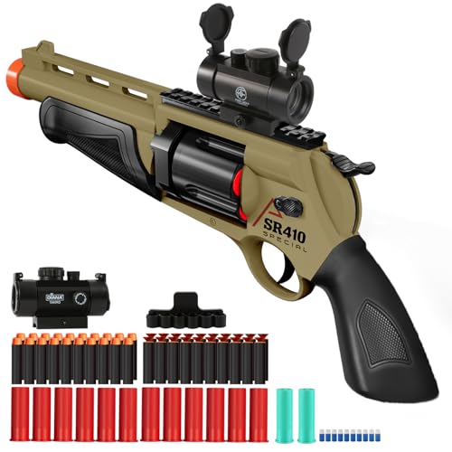 Toy Guns for Boys, Shotgun Foam Dart Blaster, Enhanced Revolver Children Outdoor CS Soft Bullet Toy Rifle, Birthday Xmas Gift Outdoor Games (Dark Sandy)
