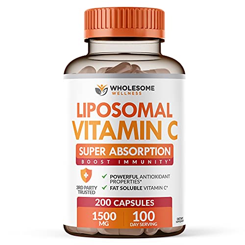 Wholesome Wellness Liposomal Vitamin C Capsules (200 Pills 1500mg Buffered) High Absorption, Immune System & Collagen Booster, High Dose Fat Soluble Immunity Support Ascorbic Acid, Natural Vegan