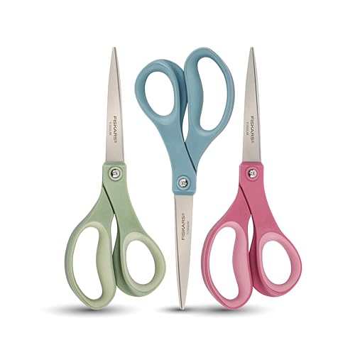 Fiskars SoftGrip Titanium Scissors - Contoured Performance All Purpose - 8" Titanium - Straight Paper Scissors for Office, and Arts and Crafts - 3-Count