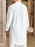 Runcati Mens Kaftan Thobe Cotton Linen Henley Shirt Long Sleeve Robe Casual Muslim Gown Kurta White