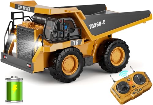 KIDMARKT RC Dump Truck Toy, 9-Channel Remote Control Toy with Metal Bed & Light, Rechargeable Battery, Kids Construction Vehicle Truck Toys for 3+ Boys, Perfect 2024 Kid Birthday Gift for Ages 3-12+