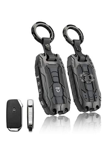 Heavy Key Fob Cover for kia, Key Fob Case Protector Accessories Fits for Kia Cerato Ceed Forte NIRO Sorento Seltos Soul Telluride 5 Buttons Smart Key (Black)
