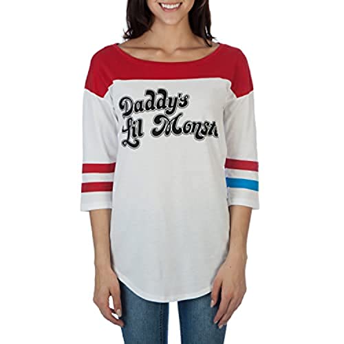Bioworld Suicide Squad Harley Quinn Daddy's Lil Monster Raglan T-Shirt (Large) White
