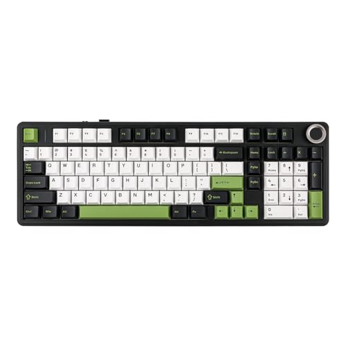 MechLands Aula F99 PRO 96% Mechanical Gaming Keyboard, BT5.0/USB-C/2.4GHz Wireless, Hot Swappable Gasket Custom Keyboard with 8000mAH Battery, Rotary Knob, RGB Backlit for Win/Mac (Black Green)