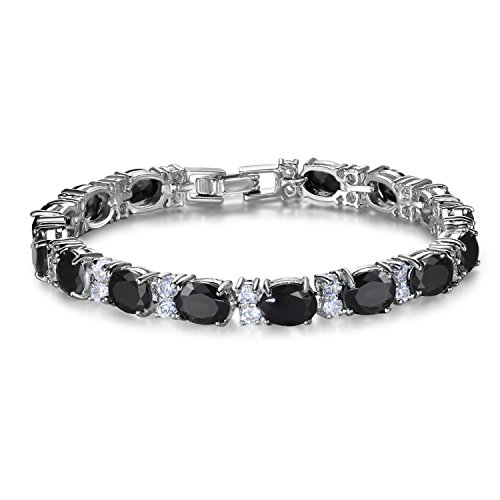 SELOVO Sparkling Black Stone Cubic Zirconia Oval Cut Stones Tennis Bracelet Silver Tone
