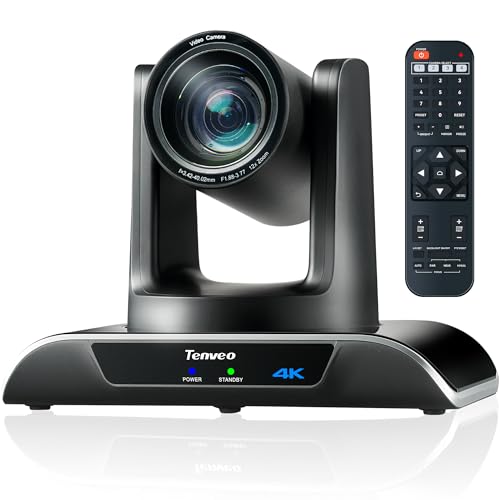 Tenveo UHD 4K PTZ Conference Room Camera 12X Optical Zoom USB3.0/HDMI Wide View Angle, 4K PTZ Camera for Video Conference Church Services Worship Events, Zoom/OBS/YouTube Live Streaming