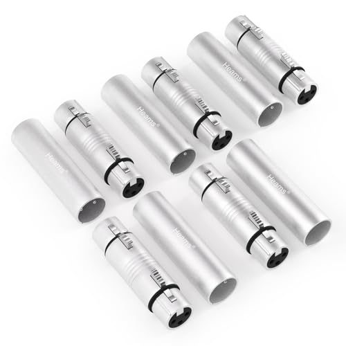 Heams 10 Pack (5 Pair) Professional XLR Adapter, 3 Pin XLR Female to Female & Male to Male Connector, Fit for Microphone, Audio Mixer, Speaker, Silver