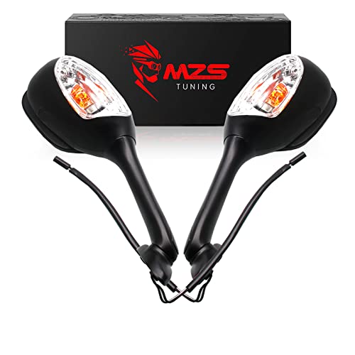 MZS Motorcycle Turn Signal Mirrors Rear View Side Integrated Light Black Compatible with GSXR600 GSXR750 GSXR 600 750 06-18 / GSXR1000 GSXR 1000 02-17 / SV650 SV650S 03-08 / SV1000 SV1000S 03-07