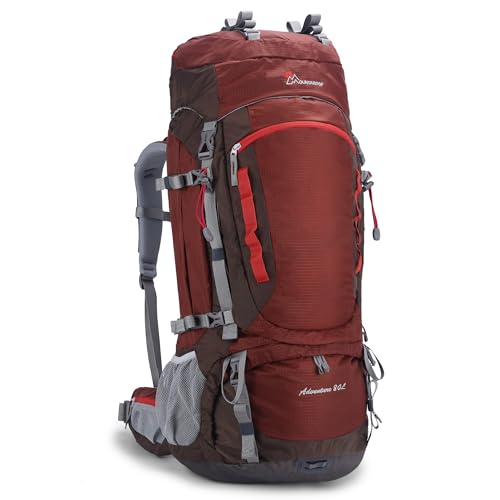 MOUNTAINTOP 80L Internal Frame Backpack for Man & Women Backpacking Hiking Backpack with Rain Cover,Maroon
