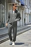 COOFANDY Mens Casual Track Suits 2 Piece Set Full Zip Jacket Pant Sports Running Tracksuit Dark Grey Large