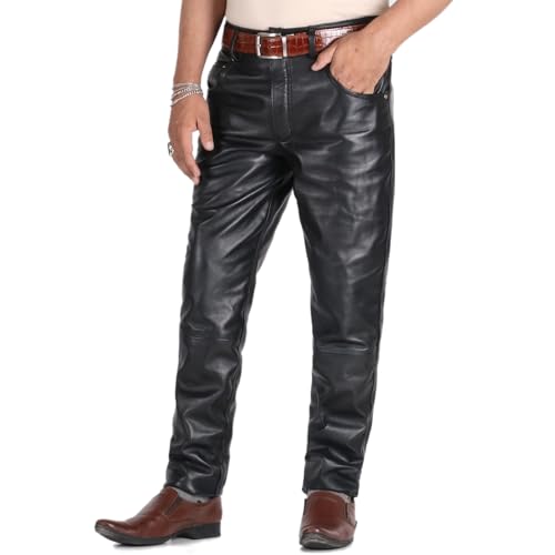 Laverapelle Men's Genuine Lambskin Leather Pants (Black, 34, Polyester Lining) - 1804001