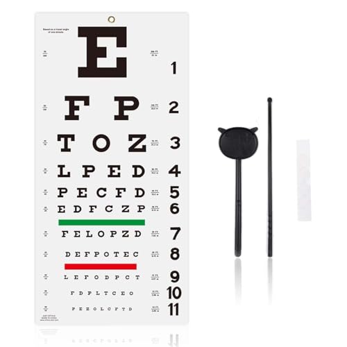 Eye Chart, Eye Exam Chart, Plastic Low Vision Eye Charts Wall Chart with Eye Occluder and Pointer, Eye Charts for Eye Exams for Doctor's OfficeSchool, Home(22x11 Inches)