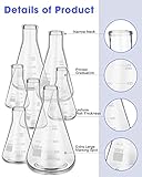 9 Pack Glass Erlenmeyer Flask Set with Glass Stirring Rod, 7 Sizes, 50ml, 100ml, 150ml, 200ml, 250ml, 300ml, 500ml, Borosilicate Erlenmeyer Flasks with Printed Graduation for Lab Chemistry