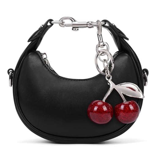 JQWSVE Small Top Handle Bags for Women Faux Leather Mini Purses Ladies Handbags Crescent Mini Crossbody Purse (A01 Black)