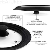 Modern Innovations Universal Lids (Set of 2) Fits 7 to 12-Inch Cookware, Silicone Replacement Pan Lid, Glass Top Covers for Skillets, Pots, Frying Pans, Cast Iron, CrockPot - Black