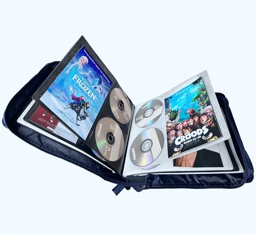 DVD CD Storage Case with Extra Wide Title Cover Pages for Blu Ray Movie Music Audio Disk (Portable Carrying Binder Holder Wallet Album Home Organizer Shelf)- 192 Disc Units & 96 Booklet Pockets