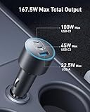 Anker iPhone 16 USB-C Car Charger, 167.5W Max 3-Port Ultra-Compact Type-C Fast iPhone Car Charger, for MacBook Pro/Air, iPhone 15/14 / 13 Series, Samsung S24 / S23, iPad Pro, AirPods, and More