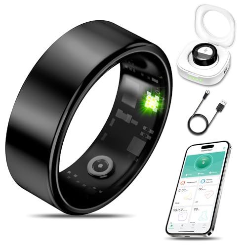 Smart Health Ring for Women Men Fitness Tracker with Heart Rate, Blood Oxygen, Blood Pressure, Sleep Monitoring, Step Counting, IP68 Waterproof for iPhone and Android, No Subscription Fee, Black 9