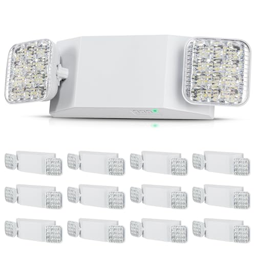 VEVOR 12 Pack Commercial Emergency Light, 3W, White LED Emergency Exit Lighting Fixtures with 180 Minutes Backup Battery Adjustable 2 LED Square Head, Ceiling or Wall Mount for Business Power Outages