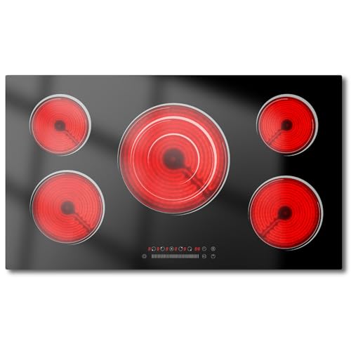 36 Inch Electirc Cooktop with 5 Burner, Nefaracy 9200W Electric Stove with Slide Control, 220V Built-in Ceramic Cooktop, Extended Zone, Timer & Safety Lock, 9 Heating Levels, Hard Wire