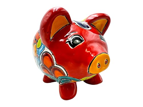 Talavera Piggy Bank Money Bank Mexican Pottery Folk Art Handmade Hand Painted Multicolor Home Decor 9.5" (Multi 3)