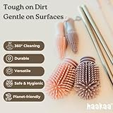 Haakaa Silicone Cleaning Brush Kit – Household Cleaning Brushes for Bottles and Crevices – Food-Grade Silicone: Dishwasher Safe (Brush-Blush)