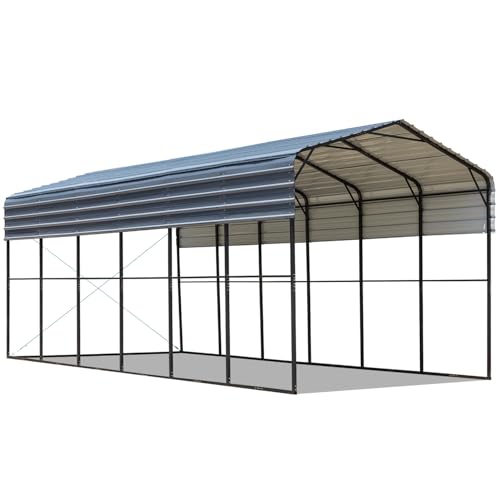 MELLCOM 14x30 FT RV Metal Carport, Heavy Duty Car-Shelter with Galvanized Roof and Powder-Coated Frame, Easy Assembly Weather-Resistant Outdoor Car-Shed for RV, 2 Cars, Boat and Tractors, Gray