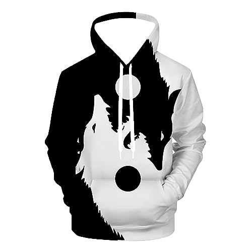 QiErDesign Yin Yang Wolf Pullover Hoodie 3D Novelty Graphic Hooded Sweatshirt Hoodies for Men