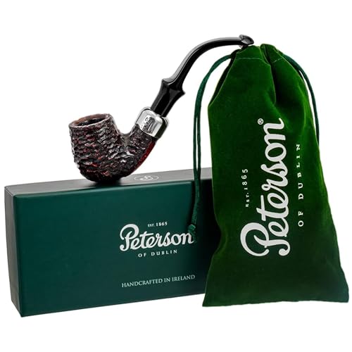 Peterson Pipes System Series Handmade in Ireland Mediterranean Briar Pipe - Vintage Design Collectible Hand Crafted Wood, Standard P-Lip, Bent Billiard 314, Rusticated Finish