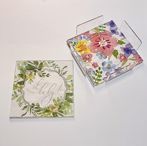 Acrylic Napkin Coaster,DIY Clear Acrylic Coasters with Insert for Cocktail Napkins for Festival,Party,Home,Bar Decor (6pcs Coasters+ 1pcs Holder)