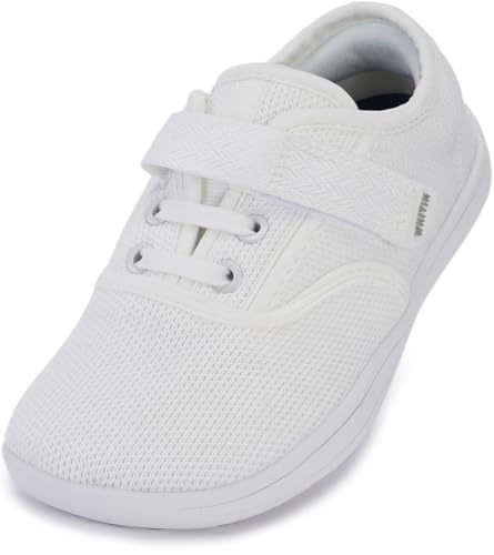 WHITIN Toddler Wide Toe Box Barefoot Shoes Boys Girls Minimalist Sneakers Zero Drop Sole Size 9 Width School Minimus Sport Kids Walking Gym Tennis Road Running White 26