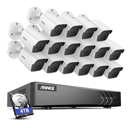 ANNKE 16 Channel Security Camera System, H.265+ 3K Lite DVR Recorder with 4TB Hard Drive, 16X 5MP Wired Outdoor CCTV Cameras, AI Human/Vehicle Detection, Easy Remote Access, 100ft Super Night Vision