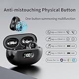 Open Ear Bone Conduction Headphones Bluetooth 5.3 Wireless Clip On Earbuds with Digital Display Charging Case 60 Hours Playtime IPX7 Waterproof Sports Earphones for Running, Walking, Workout(Black)