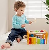 Hape Pound, Tap, & Shake! Music Set - Award Winning Wooden Pounding Bench, Baby Xylophone, and Tap Along Tambourine - Developmental, Non-Toxic, Montessori Musical Toys for Toddlers 1-4 Years Old